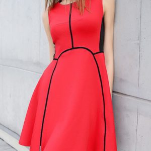 Red Paneled Sleeveless Mini Dress