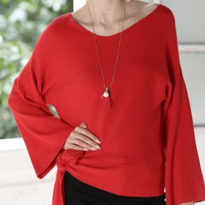 Red Plain Knitted Long Sleeved Top