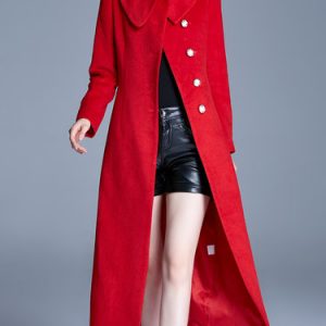 Red Plain Lapel Single Breasted Casual Coat