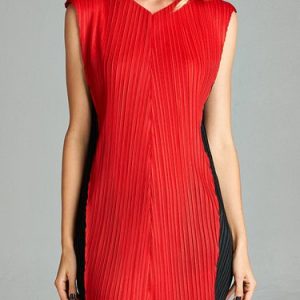 Red Pleated Casual Sleeveless Mini Dress