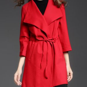 Red Pockets 3/4 Sleeve Lapel Tie Waist Coat