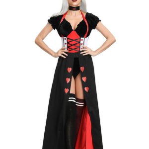 Red Queen Halloween Costumes Black Sweet Heart Print Women Holidays Costumes