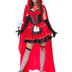 Red Riding Hood Costume Halloween Women Dresses Cloak Costume Outfit 4 Pieces