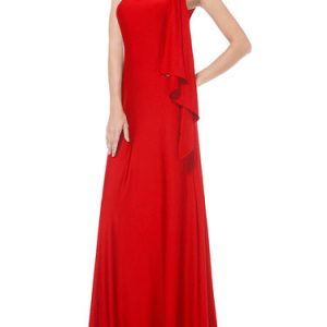 Red Ruffled Elegant One Shoulder Evening Dress