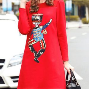 Red Sequins Embroidery Casual Mini Dress