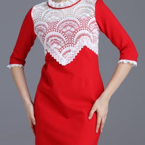 Red Sheath Elegant Cotton-blend Crocheted Mini Dress