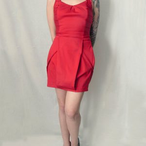 Red Sheath V Neck Cutout Sleeveless Satin Cotton Mini Dress