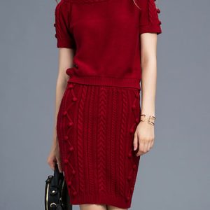 Red Simple Bateau/boat Neck Two Piece Sweater Dress