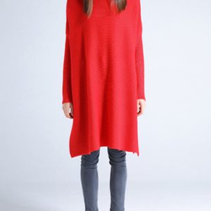 Red Simple Plain Sweater Dress