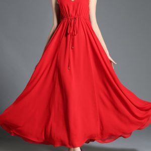 Red Sleeveless Bow Resort Maxi Dress