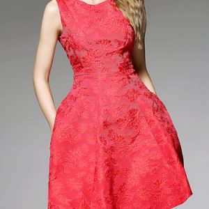 Red Sleeveless Jacquard Mini Dress