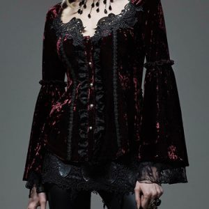 Red Statement Lace Paneled Stand Collar Coat