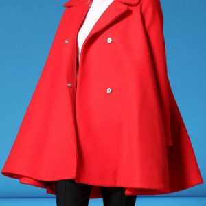 Red Swing Long Sleeve Coat With Pockets