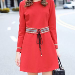 Red Vintage Long Sleeve A-line Mini Dress