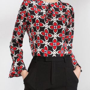 Red Vintage Silk Printed Blouse