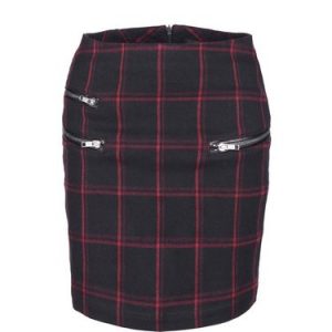 Red Zipper Vintage Checkered Midi Skirt