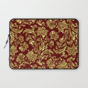 Red & Gold Floral Damasks Pattern Computer Cover by ArtOnWear - Laptop Sleeve - 13"