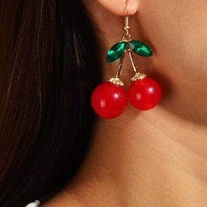 Resin Rhinestone Cherry Drop Earrings