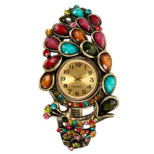 Retro Cloisonne Watch Vintage Peacock Rhinestone Crystal Watch for Women Gift