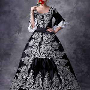 Retro Costume Black Victorian Dress Hooded Masquerade Ball Gowns Royal Vintage Costumes Halloween