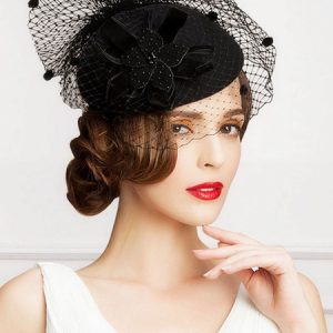 Retro Costume Fascinator Hat Black Lace Wool Flowers Women's Flapper Hat Costume Accessories Halloween