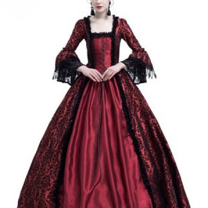 Retro Costume Halloween Baroque Women Victoria Dresses Burgundy Ball Gowns