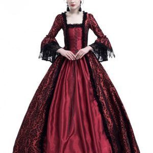 Retro Costume Halloween Baroque Women Victoria Dresses Burgundy Ball Gowns