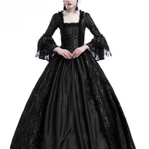 Retro Costume Halloween Victorian Dresses Gothic Women Long Sleeve Black Ball Gowns