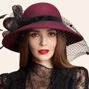 Retro Costume Hat Burgundy Feathers Flowers Women's Wool Costume Accessories Halloween