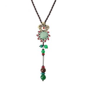 Retro Flower Jade Ethnic Necklace