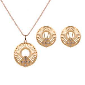 Retro Jewelry Set Religion Sun Rhinestone Earrings Necklace Set