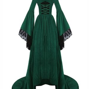 Retro Victorian Costume Dress Medieval Renaissance Velour Royal Women Vintage Gown Halloween