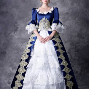 Retro Victorian Dress Costume Blue Women Baroque Masquerade Ball Gowns Royal Vintage Costumes Halloween