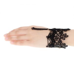 Retro Vintage Gothic Lolita Style Metal Tassel Chain Pendant Black Lace Bracelet Wristband Bangle Party Wedding Party Jewelry Accessories for Women Girls