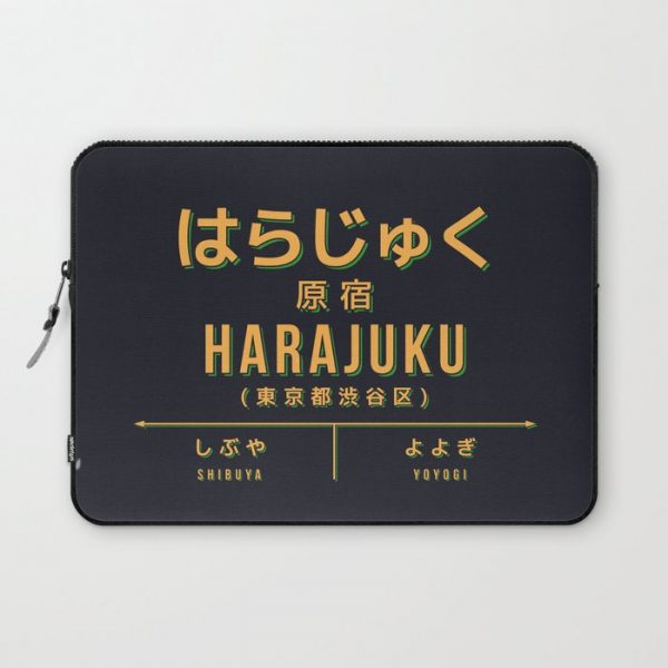 Retro Vintage Japan Train Station Sign - Harajuku Tokyo Black Computer Cover by vectordreams - Laptop Sleeve - 13"