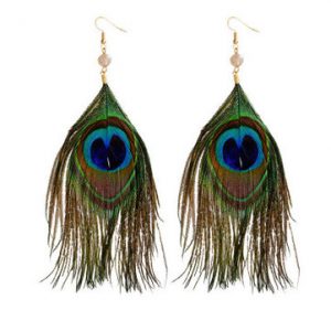 Retro Women Earrings Peacock Green Feather Earrings