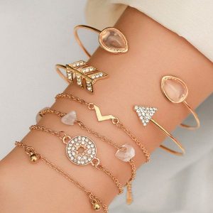 Rhinestone Artificial Opal Arrow Bracelet Set