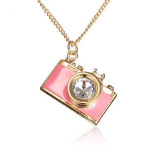 Rhinestone Camera Shaped Pendant Sweater Necklace