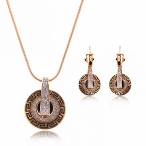 Rhinestone Circle Necklace Earrings Set