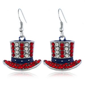 Rhinestone Decorated Patriotic Hat Shaped Earrings - One Size