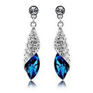 Rhinestone Decorated Silver Metal Blue Earrings - One Size