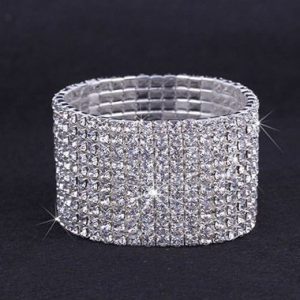 Rhinestone Decorated Silver Metal Wide Bracelet - One Size