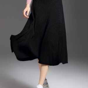 Ribbed Knitted Casual Midi Skirt