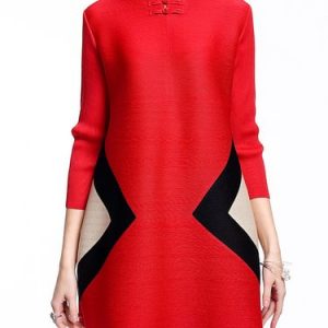 Ribbed Polyester Color-block A-line Mini Dress