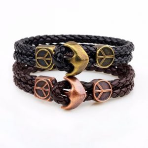 Rock Men Bracelet Vintage Anchor Double Layer Leather Bracelet