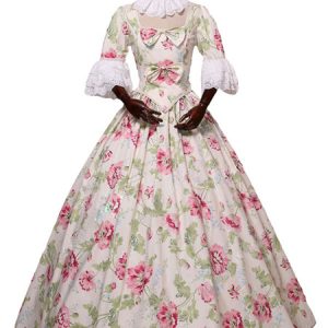 Rococo Retro Costumes Floral Print Marie Antoinette Costume Dress Women Vintage Clothing