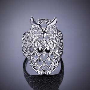 Romacci Elegant Animal Modelling Shinning Silver Owl Finger Ring Jewelry