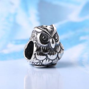 Romacci S925 Sterling Silver Cute Owl Animal Charm European Fashion Bead for 3mm Snake Chain Bracelet Bangle Necklace DIY Women Jewelry Accessory