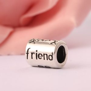 Romacci S925 Sterling Silver Fashion Friends Cylinder Shape Bead Charm for 3mm Snake Chain Bracelet Bangle DIY Women Jewelry Accessory