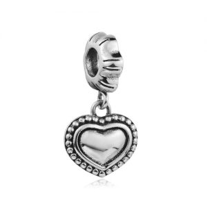 Romacci S925 Sterling Silver Heart Dangle Pendant Bead European Charm for 3mm Snake Chain Bracelet Bangle Necklace DIY Fine Women Jewelry Accessory